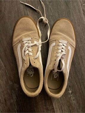 Vans Beige Suede Low Top Sneakers with White Stripe